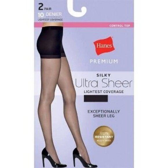 Hanes Premium Women's 2pk Ultra Sheer Run Resist Pantyhose Black M - Picture 3 of 7